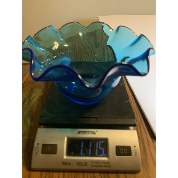 Vintage Hand Blown Blenko Art Glass Footed Bowl - Picture 6 of 6